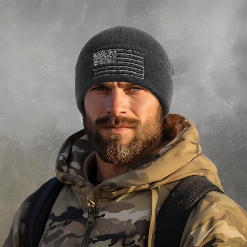American Flag Fleece Watch Cap,  Multi-Season Army Military Tactical Beanie, Win - Picture 5 of 5
